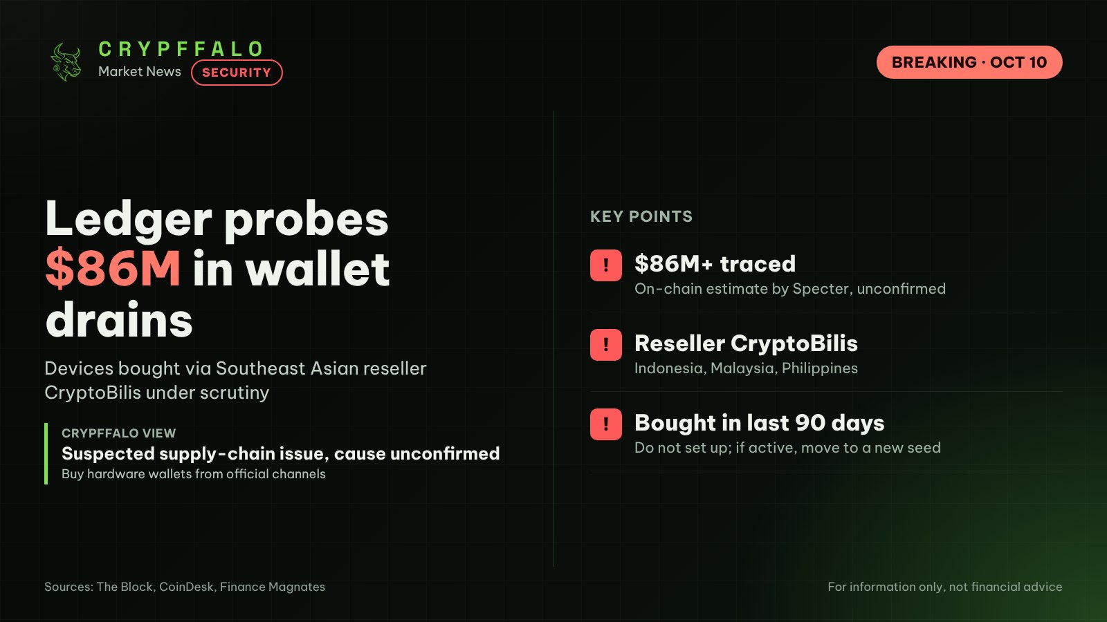 Ledger probes $86M+ in wallet drains tied to Southeast Asian reseller CryptoBilis