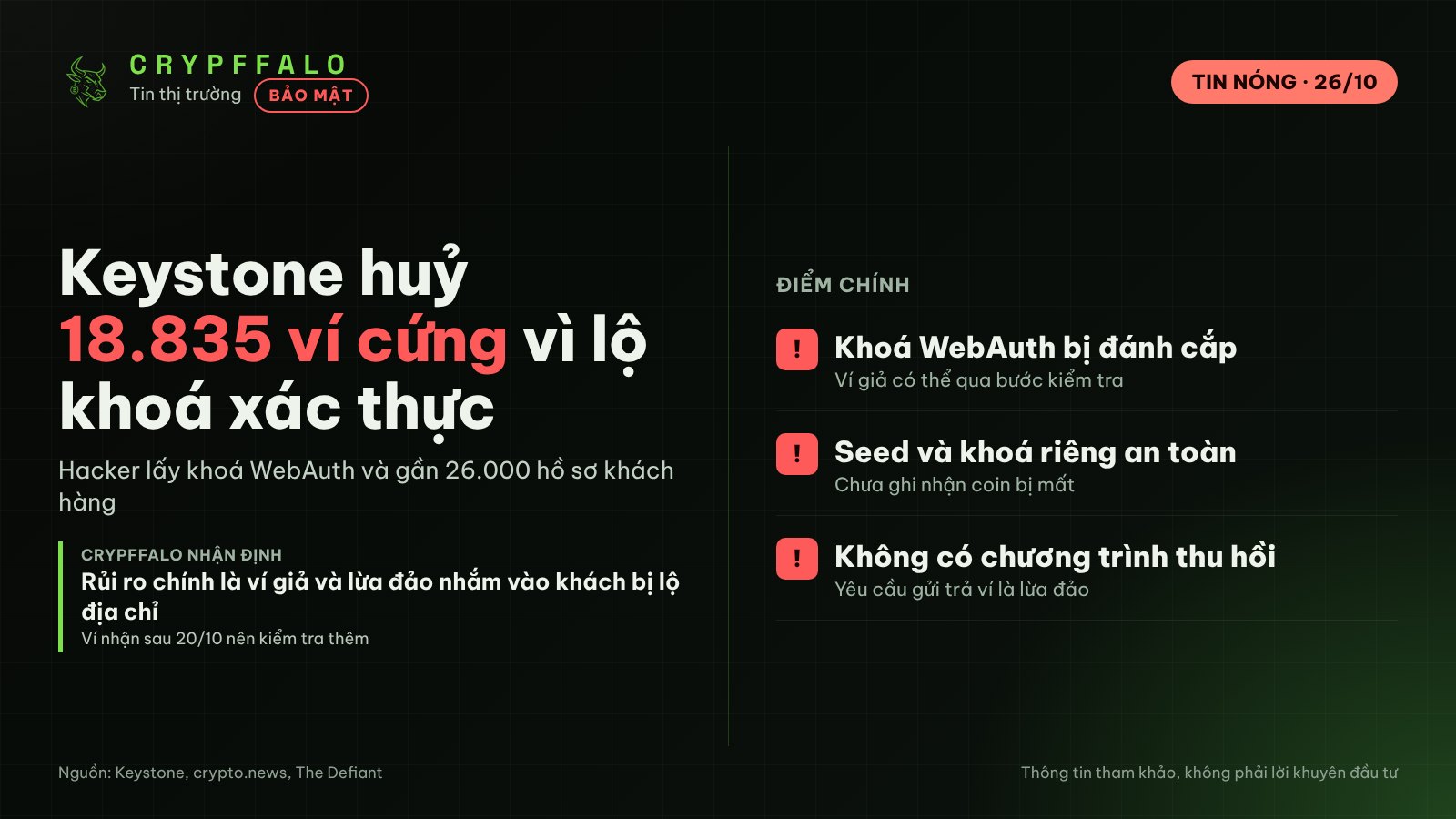 Keystone huỷ 18.835 ví cứng sau khi bị đánh cắp khoá xác thực thiết bị