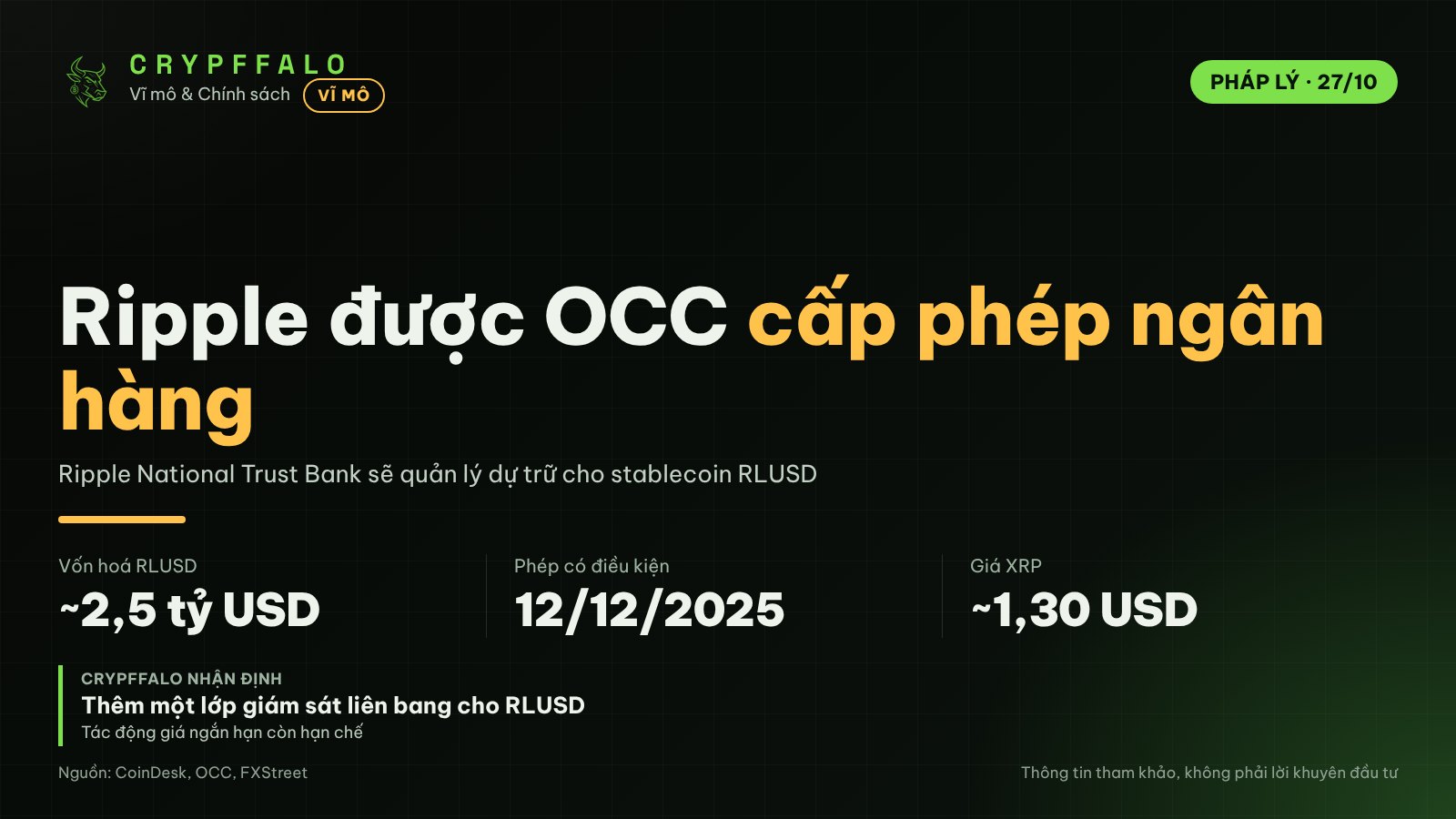 Ripple được OCC cấp phép cuối cùng lập ngân hàng ủy thác quốc gia cho RLUSD